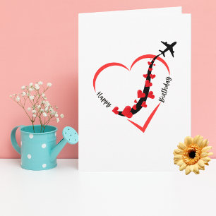 Carte Anniversaire drôle Avion Cœur Aviation Minimaliste