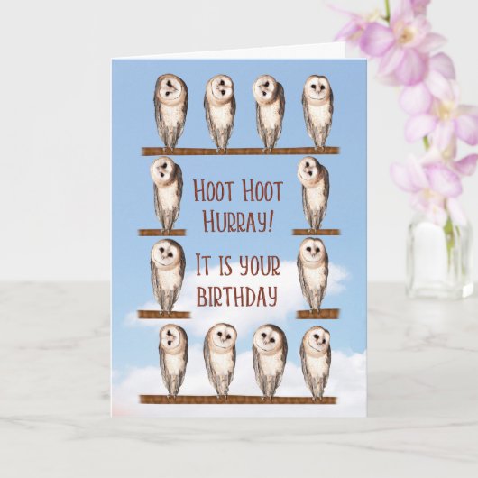 Carte Anniversaire drôle, Chouettes curieuses (Orchidée)