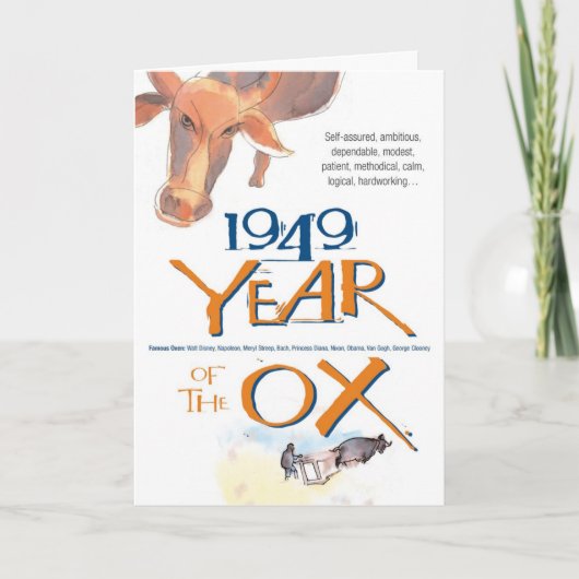 Carte Anniversaire drôle de boeuf de zodiaque de 1949 (Devant)
