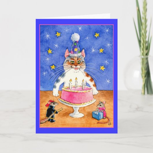 Carte Anniversaire drôle de chat et souris (Devant)