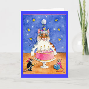 Carte Anniversaire drôle de chat et souris