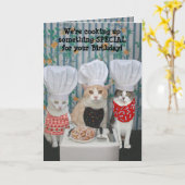 Carte Anniversaire drôle de chats de chef (Fleur jaune)