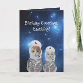 Carte Anniversaire drôle de chats de l'espace (Devant)