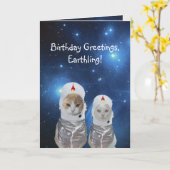 Carte Anniversaire drôle de chats de l'espace (Fleur jaune)