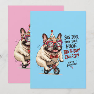 Carte Anniversaire drôle de French Bulldog à vélo