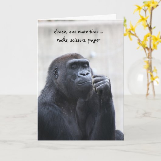 Carte Anniversaire drôle de gorille, papier de ciseaux (Fleur jaune)