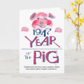 Carte Anniversaire drôle de porc de 1947 anecdotes (Fleur jaune)