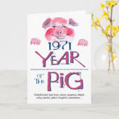 Carte Anniversaire drôle de porc de 1971 anecdotes (Fleur jaune)