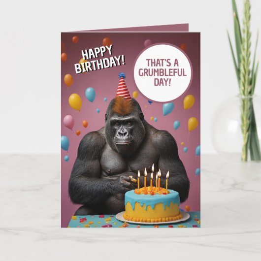 Carte Anniversaire drôle de rose foncé Gorilla (Devant)