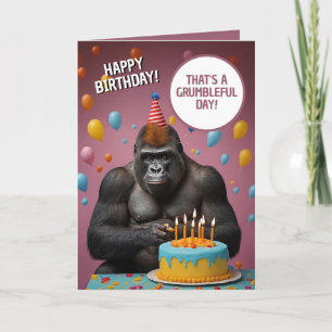 Carte Anniversaire drôle de rose foncé Gorilla