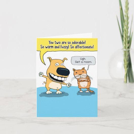 Carte Anniversaire drôle et mignon du chien et du chat (Devant)