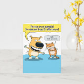 Carte Anniversaire drôle et mignon du chien et du chat (Fleur jaune)