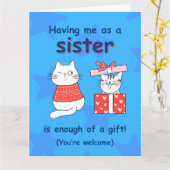 Carte anniversaire drôle pour sœur avec chat migno (Fleur jaune)