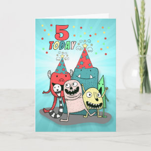 Carte Anniversaire du 5e Monstre coloré du garçon