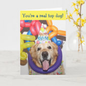 Carte Anniversaire du ballon Golden Retriever (Fleur jaune)