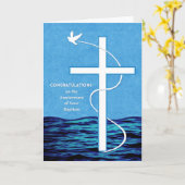 Carte Anniversaire du baptême La colombe et la croix dan (Fleur jaune)