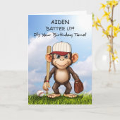 Carte Anniversaire du baseball Personnaliser le Monkey B (Fleur jaune)