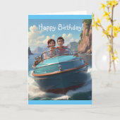 Carte Anniversaire du bateau à moteur (Fleur jaune)