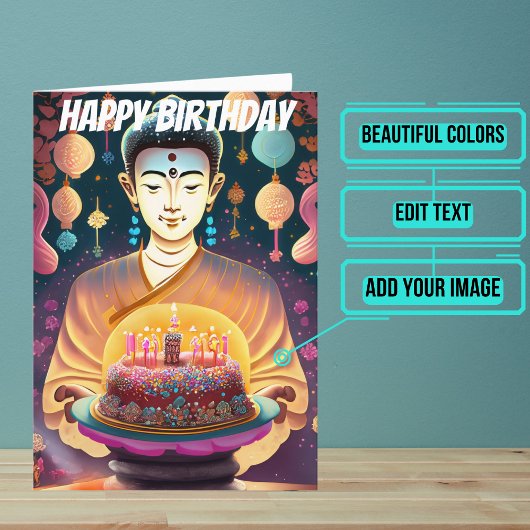 Carte Anniversaire du Bouddha Jaune et Fushia