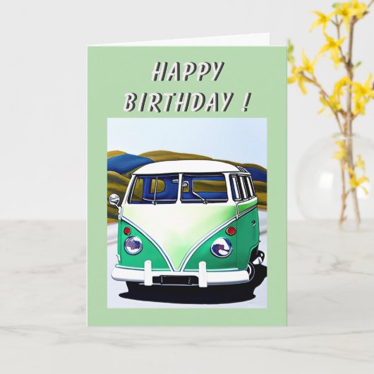 Carte Anniversaire du bus classique (Fleur jaune)