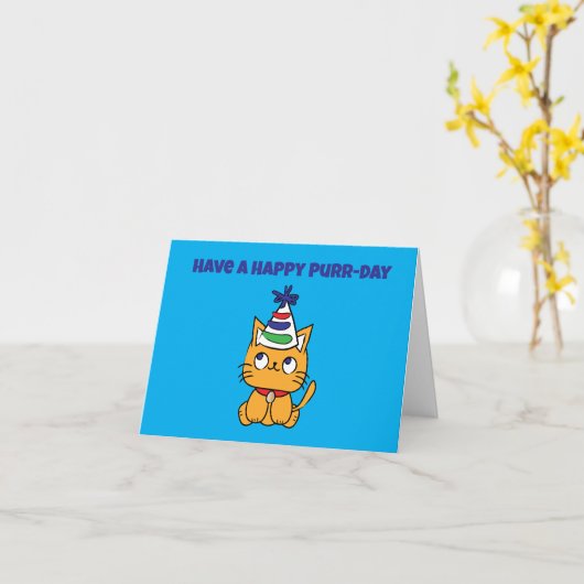 Carte Anniversaire du chat (Fleur jaune)