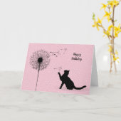 Carte Anniversaire du chat noir et du pissenlit (Fleur jaune)