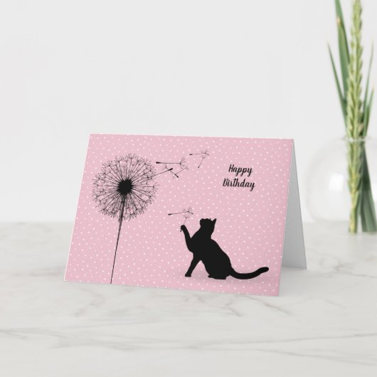 Carte Anniversaire du chat noir et du pissenlit (Devant)