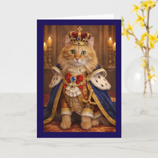 Carte Anniversaire du chat royal (Fleur jaune)