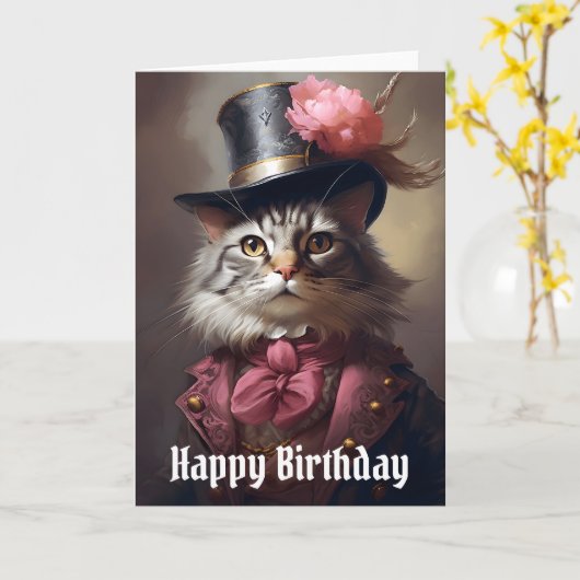 Carte Anniversaire du chat victorien (Fleur jaune)