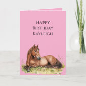 Carte Anniversaire du Cheval Brown rose (Devant)
