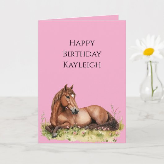 Carte Anniversaire du Cheval Brown rose (Petite plante)