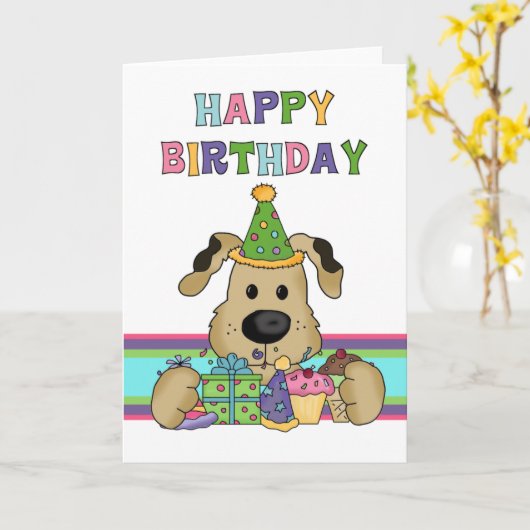 Carte Anniversaire du chien (Fleur jaune)