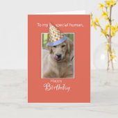 Carte Anniversaire du chien à l'humain, Humour, Orange,  (Fleur jaune)