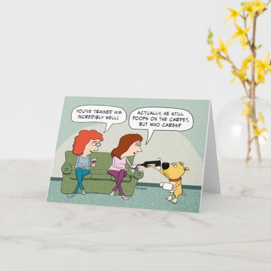 Carte Anniversaire Du Chien Qui Sert Le Vin, Bien Entraî (Fleur jaune)