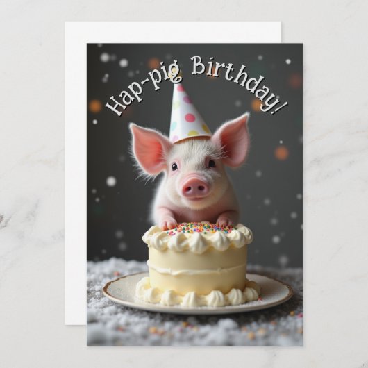 Carte Anniversaire du cochon de Hap (Devant / Derrière)