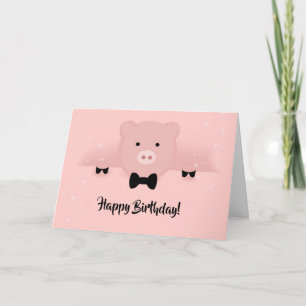 Carte Anniversaire du cochon rose Whimsical
