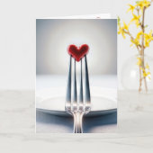 Carte Anniversaire du coeur rouge sur une fourche (Fleur jaune)