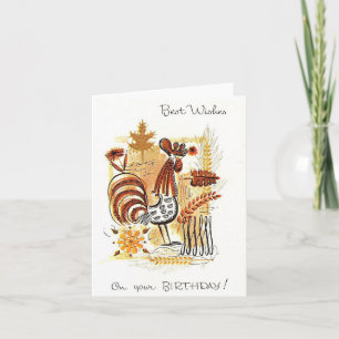 Carte Anniversaire du coq vintage