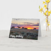 Carte Anniversaire du coucher de soleil des Chevaux sauv (Fleur jaune)