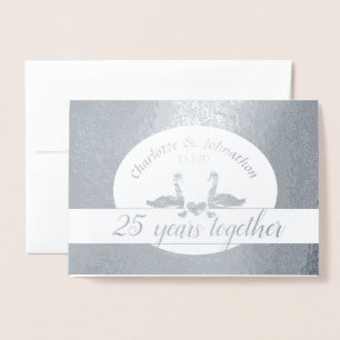 Carte anniversaire du couple de cygne argent 25e m