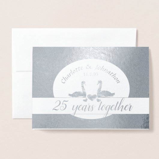 Carte anniversaire du couple de cygne argent 25e m (Devant avec enveloppe)