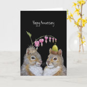 Carte anniversaire du couple d'écureuils (Fleur jaune)
