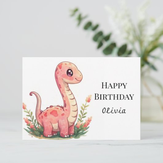 Carte Anniversaire du dinosaure Whimsical moderne (Debout devant)