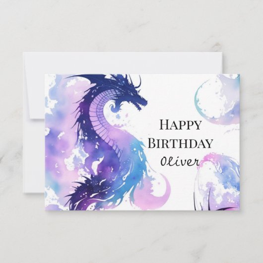 Carte Anniversaire du dragon d'aquarelle mystique (Devant)