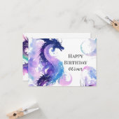 Carte Anniversaire du dragon d'aquarelle mystique (Devant/Arrière en situation)