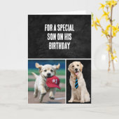 Carte Anniversaire du Fils avec des récupérateurs d'or (Fleur jaune)