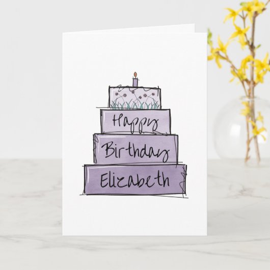 Carte Anniversaire du gâteau pourpre (Fleur jaune)