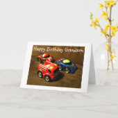 CARTE ANNIVERSAIRE DU JEUNE GRANDSON - VOITURE DE RACING (Fleur jaune)