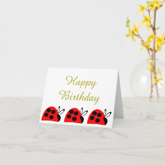 Carte Anniversaire du joli Red Ladybug (Fleur jaune)