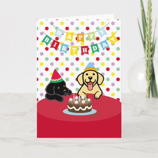 Carte Anniversaire du Labrador jaune et du Labrador noir (Devant)
